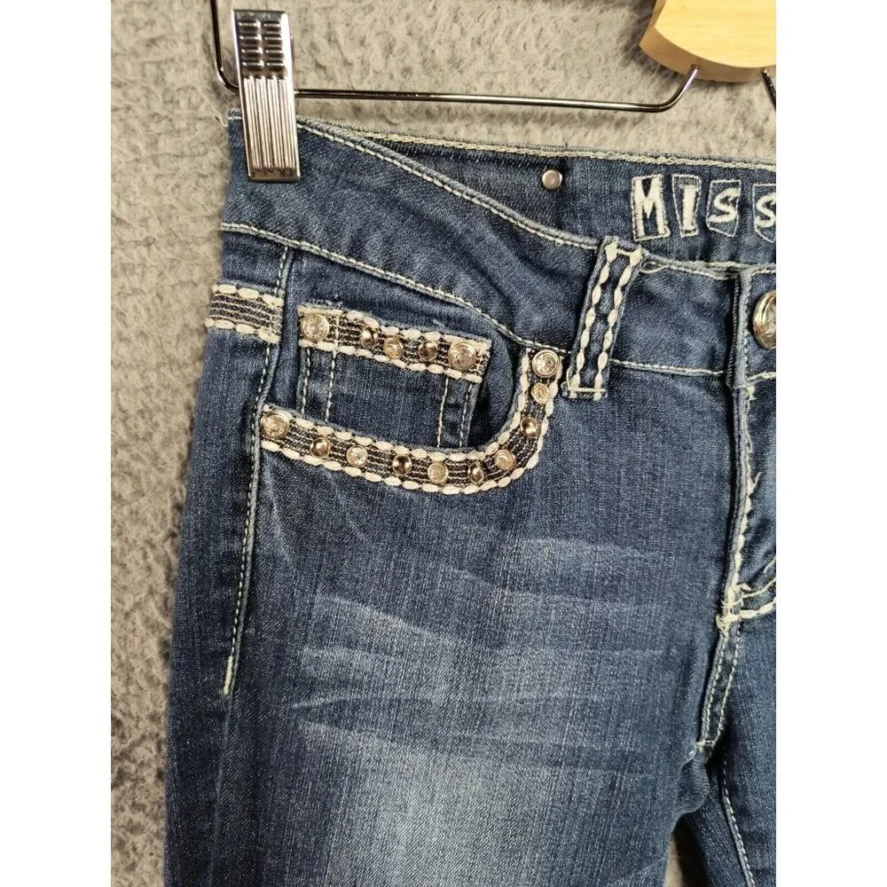 Miss Chic USA Bling Skinny Stretch‎ Flap Pocket Jeans Womens Juniors 5 Waist 29